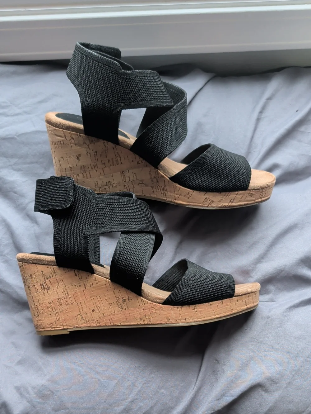 Style & Co. Black Elastic Strap Cork Wedge Sandals